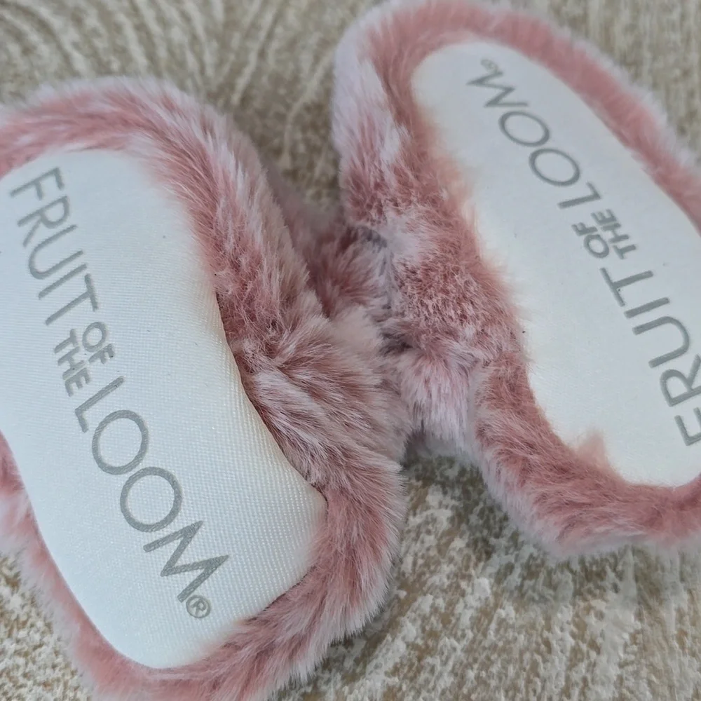 Fruit of the Loom Pink Faux-Fur Wrap Booty Slippers